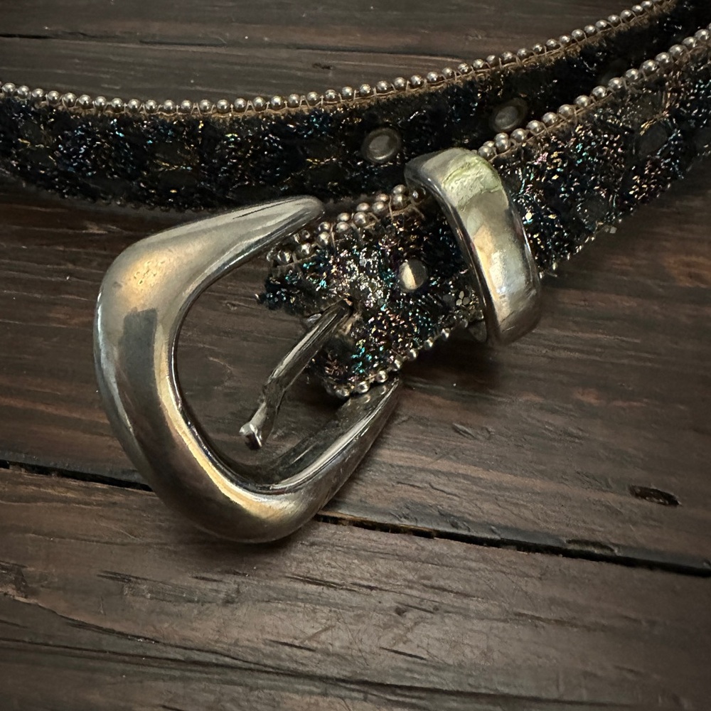 Elite Silver, Black, and Turquoise with Silver Beaded Detail Women's Belt